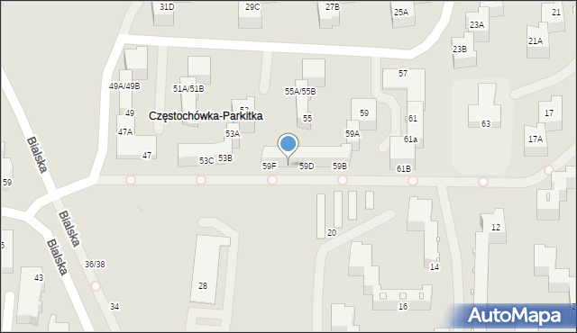 Częstochowa, Okulickiego Leopolda, gen., 59E, mapa Częstochowy