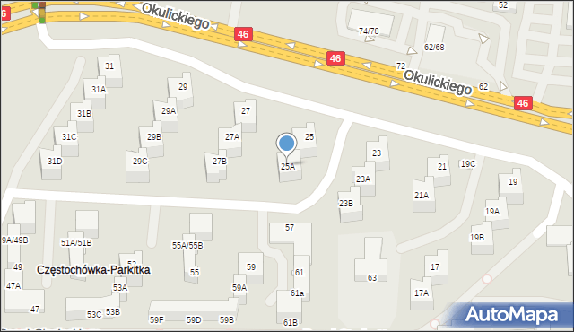 Częstochowa, Okulickiego-Niedźwiadka Leopolda, gen., 25A, mapa Częstochowy