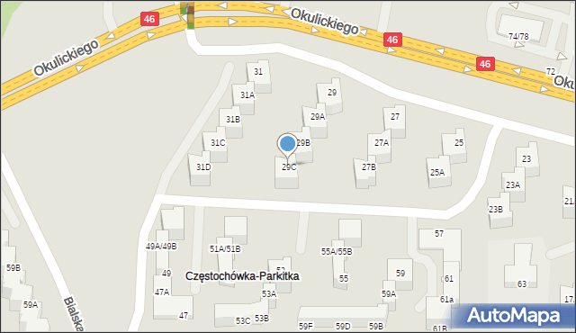Częstochowa, Okulickiego-Niedźwiadka Leopolda, gen., 29C, mapa Częstochowy
