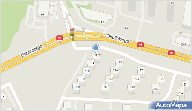 Częstochowa, Okulickiego-Niedźwiadka Leopolda, gen., 31, mapa Częstochowy