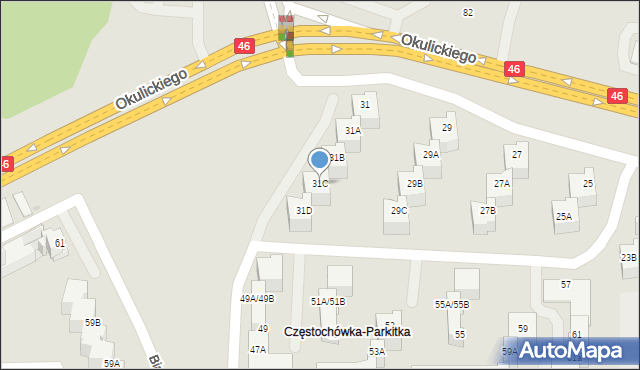 Częstochowa, Okulickiego-Niedźwiadka Leopolda, gen., 31C, mapa Częstochowy
