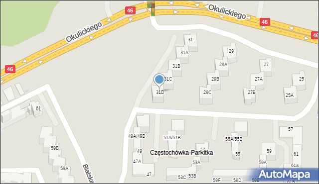 Częstochowa, Okulickiego-Niedźwiadka Leopolda, gen., 31D, mapa Częstochowy