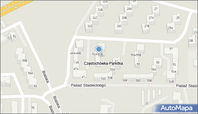 Częstochowa, Okulickiego-Niedźwiadka Leopolda, gen., 51a, mapa Częstochowy