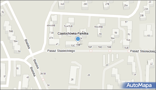Częstochowa, Okulickiego-Niedźwiadka Leopolda, gen., 53B, mapa Częstochowy