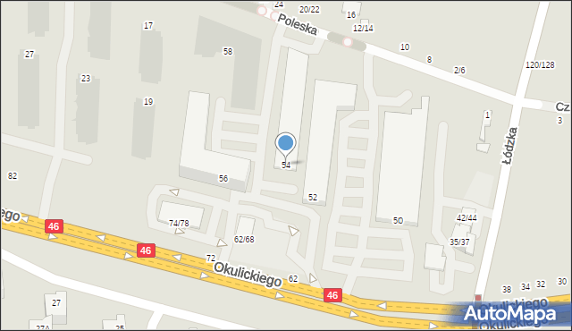 Częstochowa, Okulickiego-Niedźwiadka Leopolda, gen., 54, mapa Częstochowy