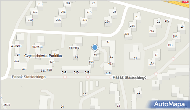 Częstochowa, Okulickiego-Niedźwiadka Leopolda, gen., 59, mapa Częstochowy
