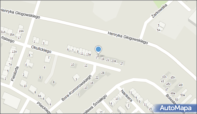 Głogów, Okulickiego-Niedźwiadka Leopolda, gen., 17a, mapa Głogów