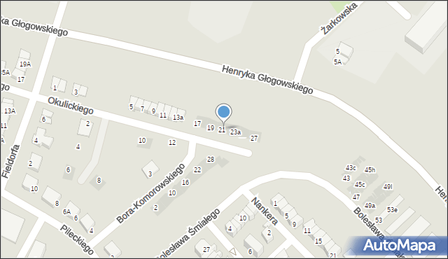 Głogów, Okulickiego-Niedźwiadka Leopolda, gen., 21a, mapa Głogów