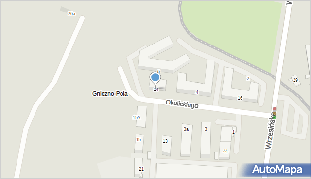 Gniezno, Okulickiego Leopolda, gen., 14, mapa Gniezna