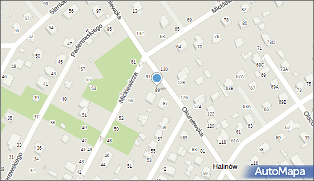 Halinów, Okuniewska, 89, mapa Halinów