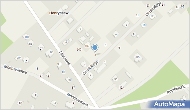 Henryszew, Okulickiego-Niedźwiadka Leopolda, gen., 3, mapa Henryszew
