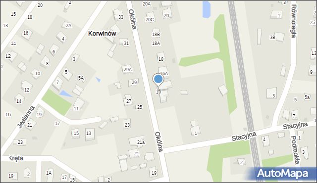 Korwinów, Okólna, 16, mapa Korwinów