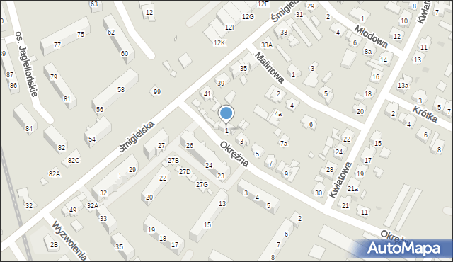 Kościan, Okrężna, 1, mapa Kościan