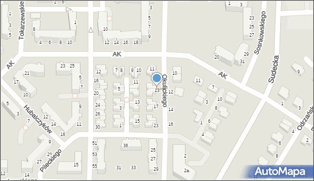 Legnica, Okulickiego Leopolda, gen., 13, mapa Legnicy
