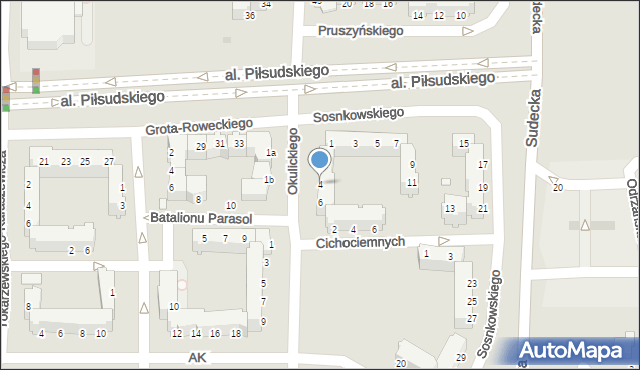 Legnica, Okulickiego Leopolda, gen., 4, mapa Legnicy