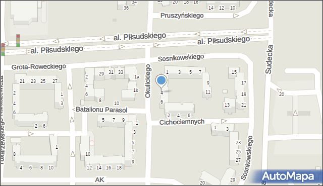 Legnica, Okulickiego-Niedźwiadka Leopolda, gen., 4, mapa Legnicy