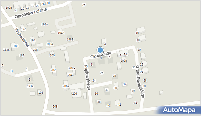 Lublin, Okulickiego Leopolda, gen., 3, mapa Lublina