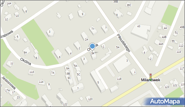 Milanówek, Okólna, 3A, mapa Milanówek