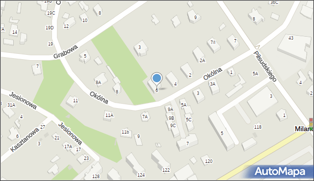 Milanówek, Okólna, 6, mapa Milanówek