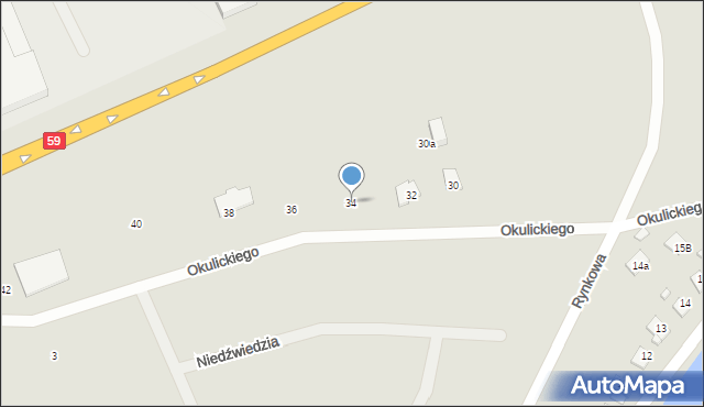 Mrągowo, Okulickiego-Niedźwiadka Leopolda, gen., 34, mapa Mrągowo