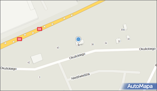Mrągowo, Okulickiego-Niedźwiadka Leopolda, gen., 38, mapa Mrągowo