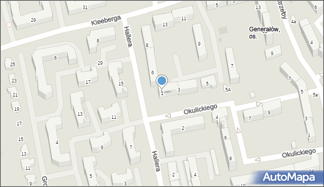 Olsztyn, Okulickiego Leopolda, gen., 1, mapa Olsztyna