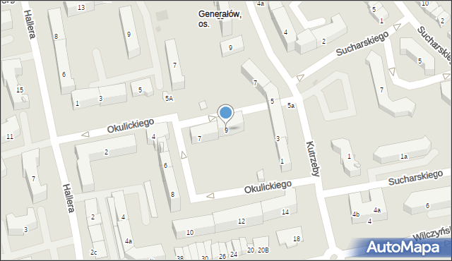 Olsztyn, Okulickiego Leopolda, gen., 9, mapa Olsztyna