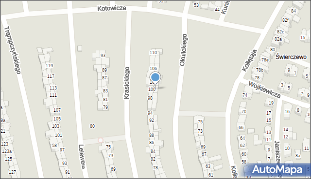 Poznań, Okulickiego-Niedźwiadka Leopolda, gen., 105, mapa Poznania