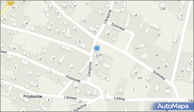 Przyborów, Okrężna, 13, mapa Przyborów