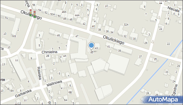 Radom, Okulickiego Leopolda, gen., 45, mapa Radomia