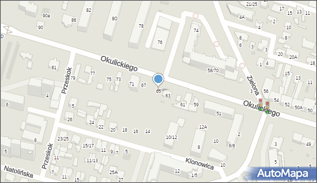Radom, Okulickiego Leopolda, gen., 65, mapa Radomia