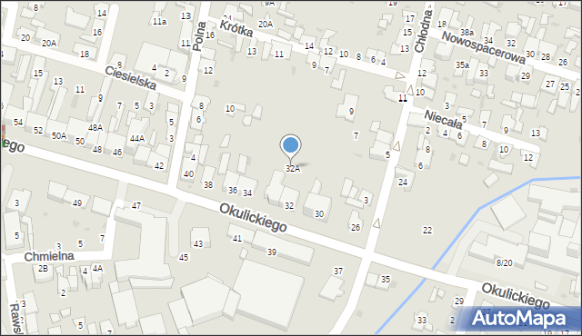 Radom, Okulickiego-Niedźwiadka Leopolda, gen., 32A, mapa Radomia