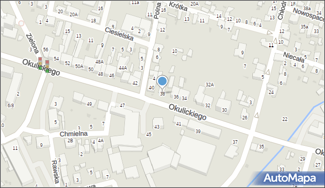 Radom, Okulickiego-Niedźwiadka Leopolda, gen., 38, mapa Radomia