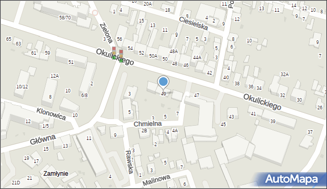 Radom, Okulickiego-Niedźwiadka Leopolda, gen., 49, mapa Radomia