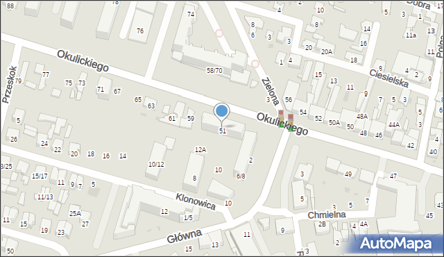 Radom, Okulickiego-Niedźwiadka Leopolda, gen., 51, mapa Radomia