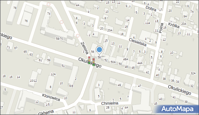 Radom, Okulickiego-Niedźwiadka Leopolda, gen., 54, mapa Radomia