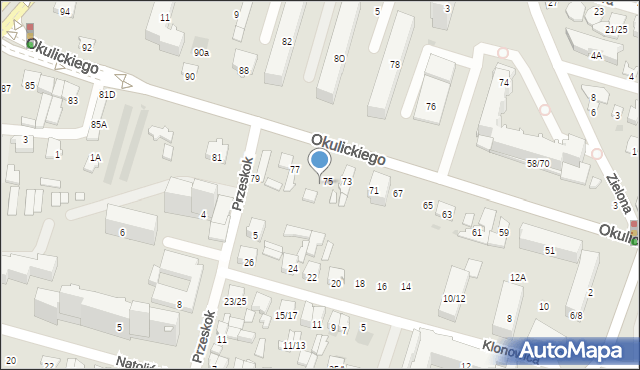 Radom, Okulickiego-Niedźwiadka Leopolda, gen., 77A, mapa Radomia