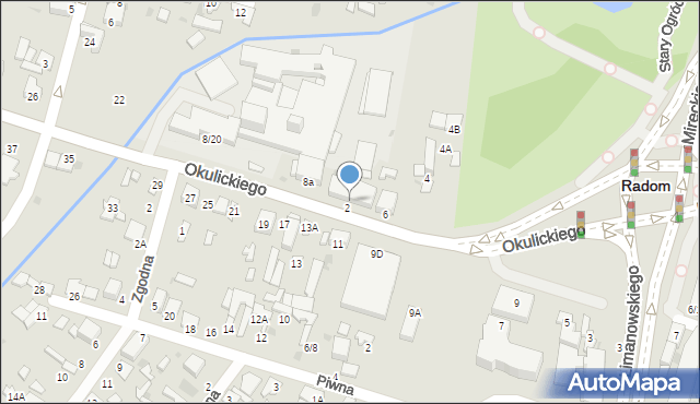 Radom, Okulickiego-Niedźwiadka Leopolda, gen., 8, mapa Radomia