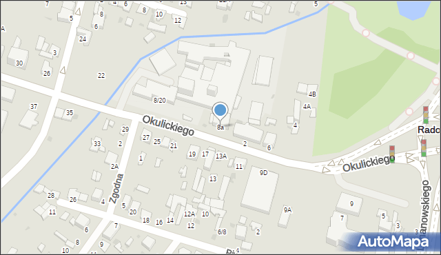 Radom, Okulickiego-Niedźwiadka Leopolda, gen., 8a, mapa Radomia
