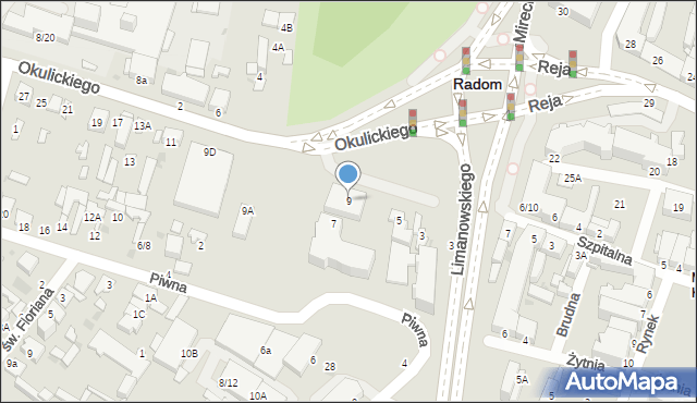 Radom, Okulickiego-Niedźwiadka Leopolda, gen., 9, mapa Radomia