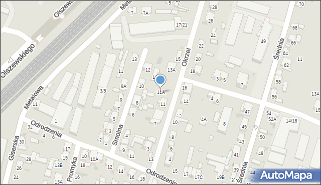 Radom, Okrzei Stefana, 11A, mapa Radomia
