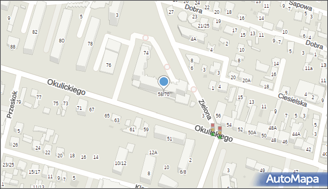 Radom, Okulickiego-Niedźwiadka Leopolda, gen., 58/70, mapa Radomia