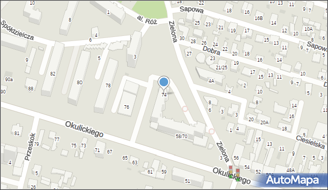 Radom, Okulickiego-Niedźwiadka Leopolda, gen., 74, mapa Radomia