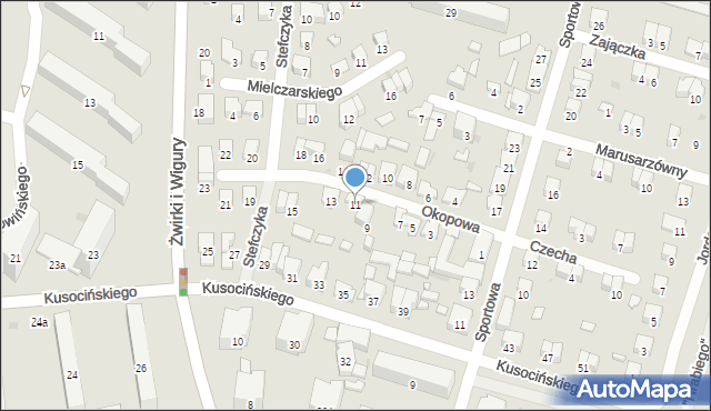 Radom, Okopowa, 11, mapa Radomia