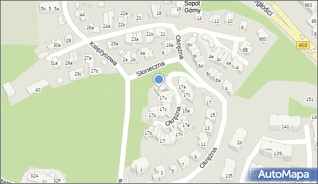 Sopot, Okrężna, 17w, mapa Sopotu