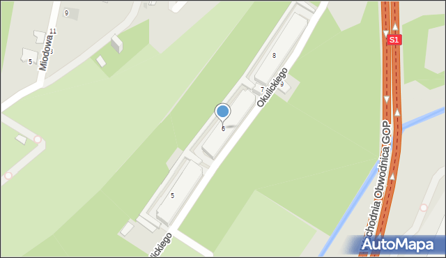 Sosnowiec, Okulickiego-Niedźwiadka Leopolda, gen., 6, mapa Sosnowca