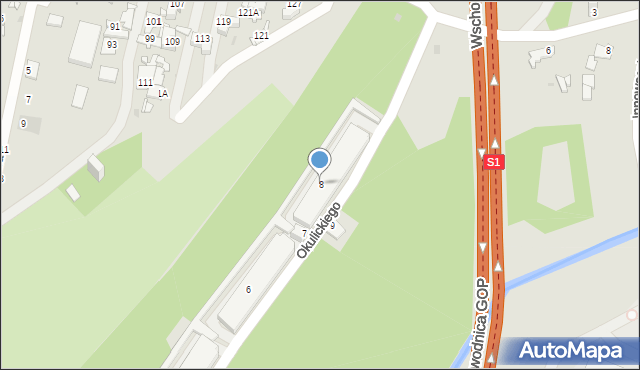 Sosnowiec, Okulickiego-Niedźwiadka Leopolda, gen., 8, mapa Sosnowca