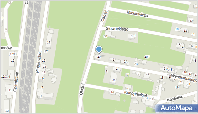 Sosnowiec, Okrzei Stefana, 42, mapa Sosnowca