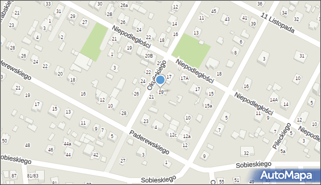 Sulejówek, Okulickiego-Niedźwiadka Leopolda, gen., 19, mapa Sulejówek