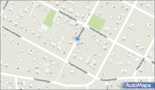 Sulejówek, Okulickiego-Niedźwiadka Leopolda, gen., 21, mapa Sulejówek